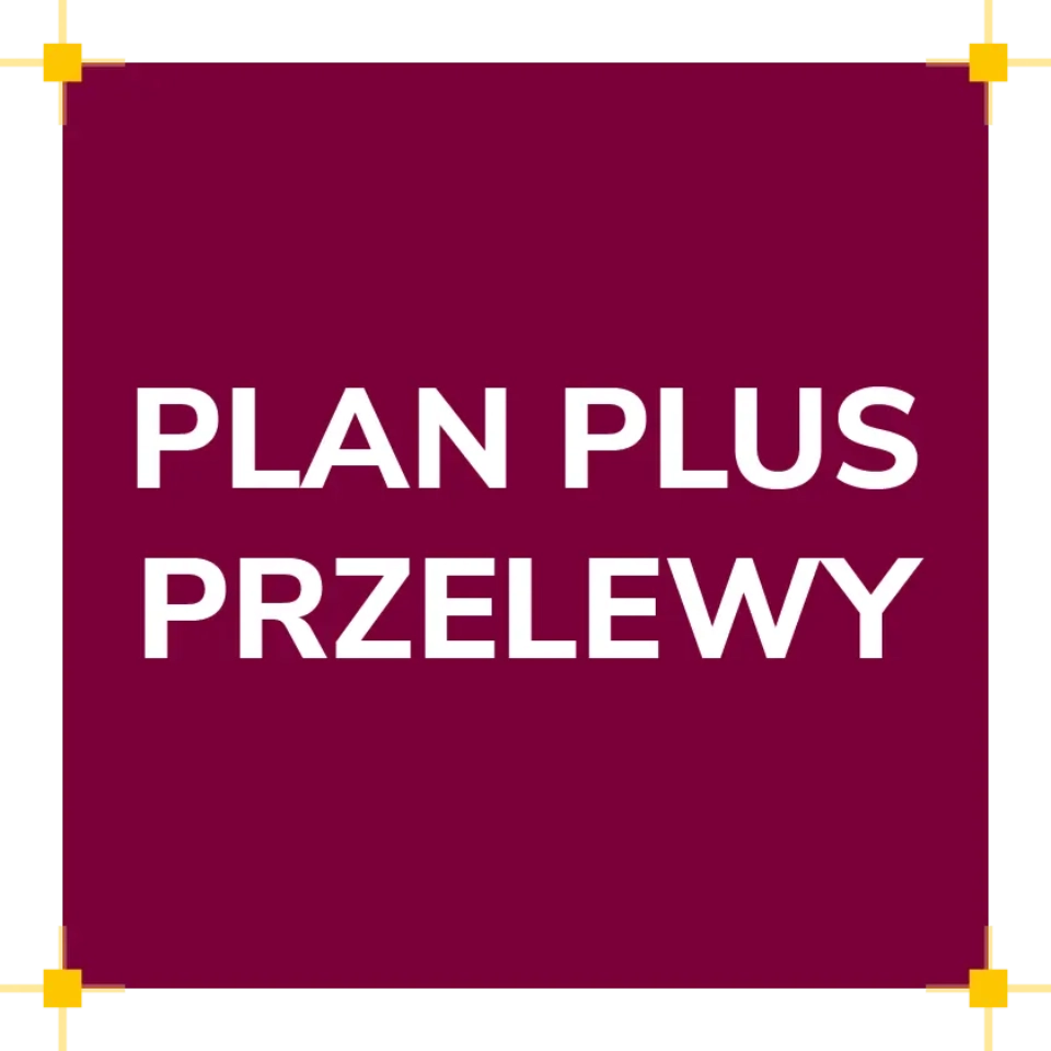 Kwadrat z napisem Plan Plus Przelewy