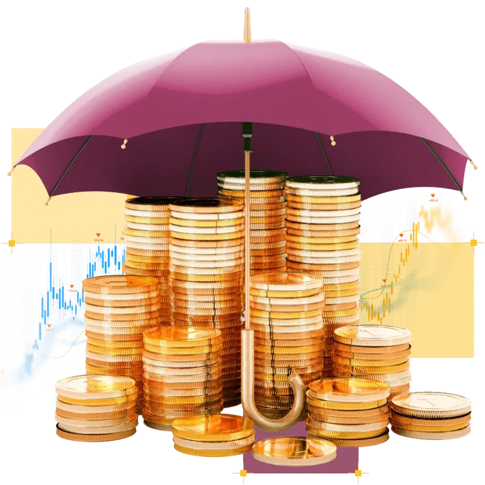 złote monety pod parasolem