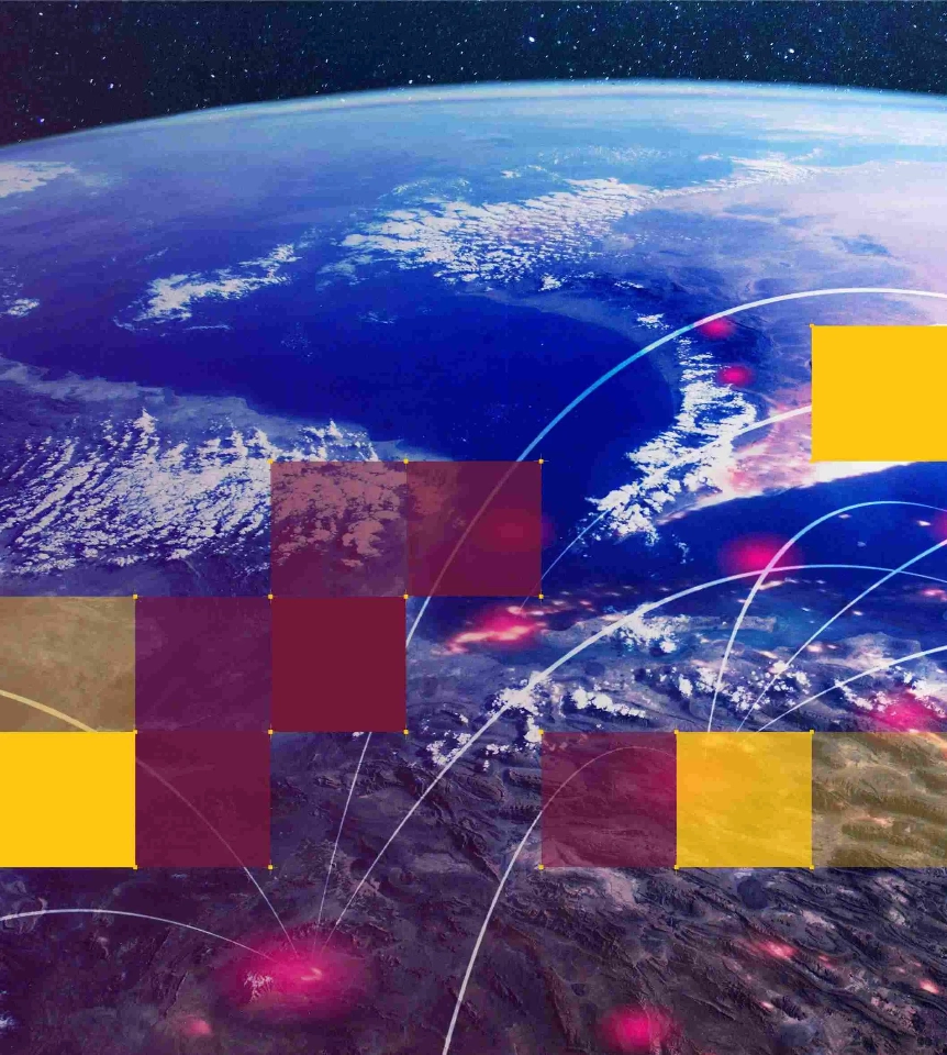 grafika prezentująca kulę ziemską widzianą z kosmosu