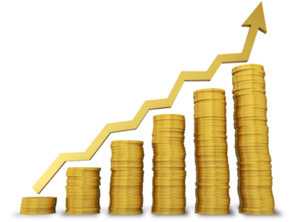 Wykres rosnący ułożony z monet