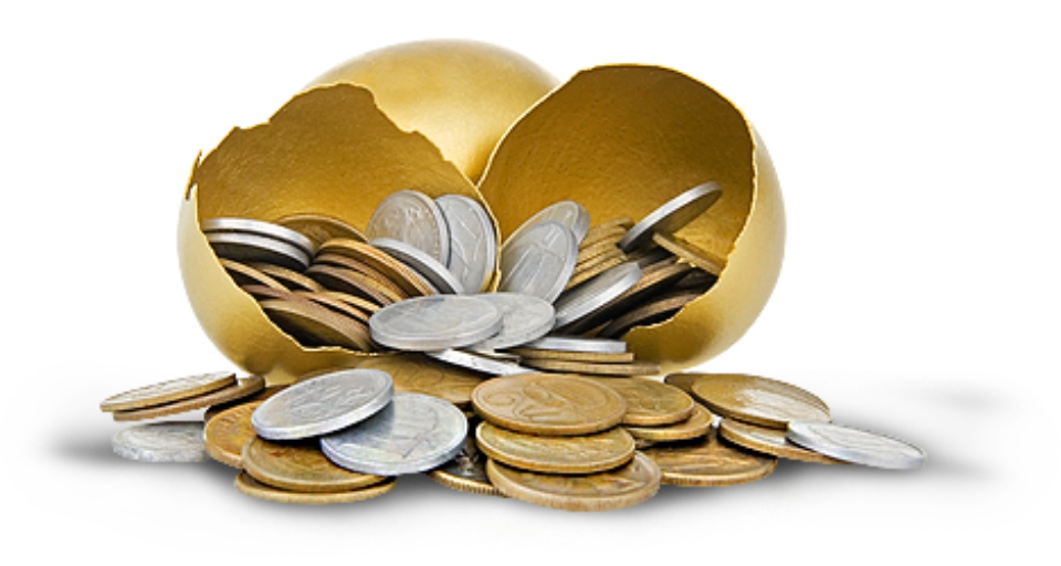 monety w rozbitej złotej skorupce