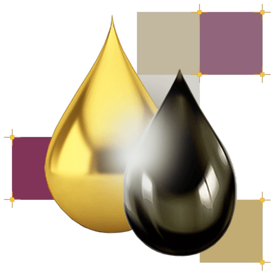 grafika przedstawiająca złotą i czarną kroplę