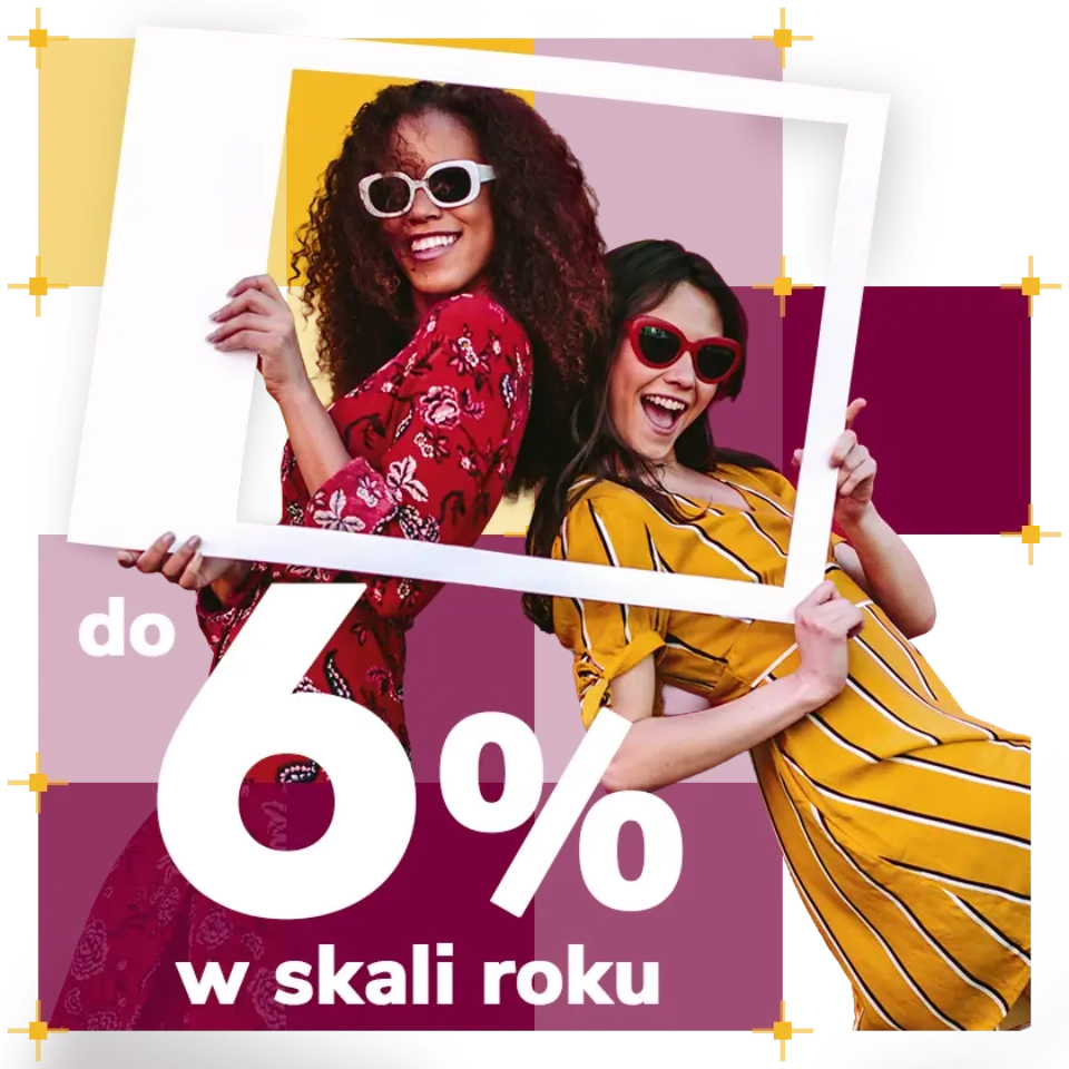 2 kobiety trzymające ramkę zdjęcia oraz napis do 6% w skali roku