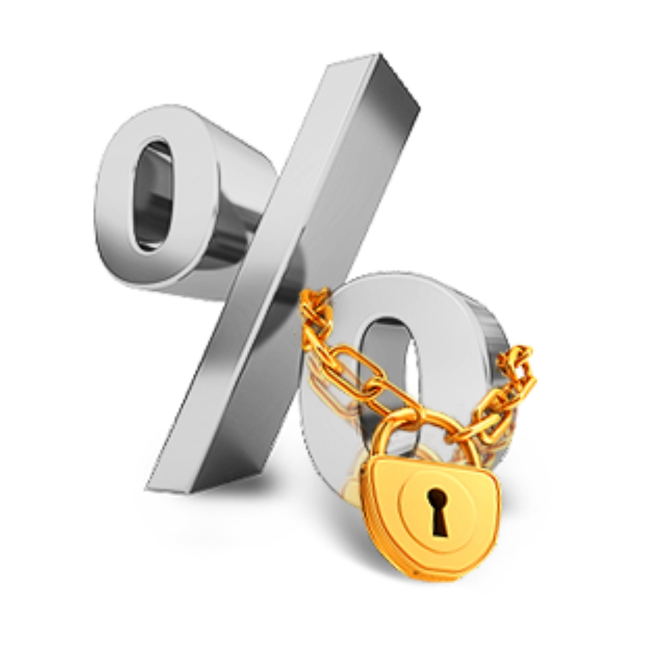 Znak procentu i nałożona na niego kłódka 