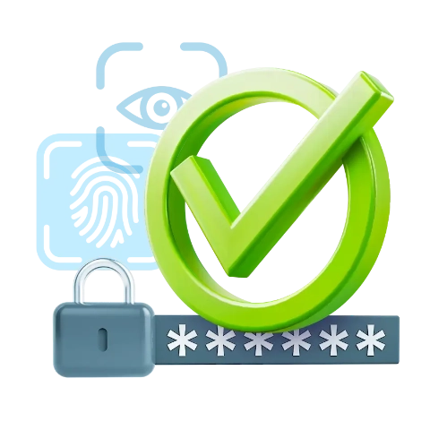 grafika przedstawiająca sposoby zabezpieczania urządzenia mobilnego- hasło, biometria, odcisk kciuka