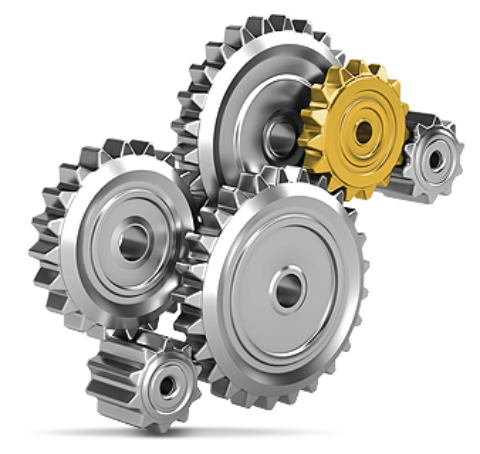 Jedno złote i 4 srebrne koła zębate