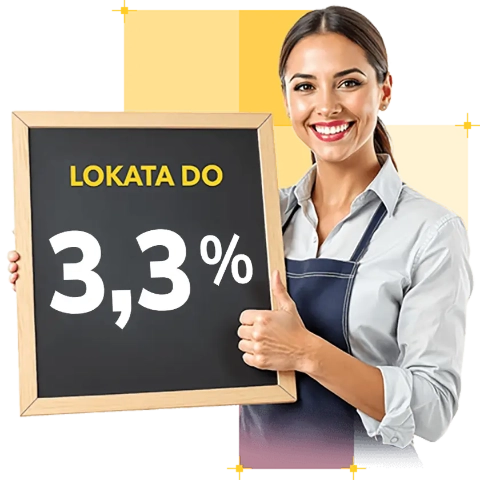 Kobieta trzymająca tablicę z napisem lokata do 3,3%