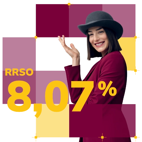 Melonikowiec, wskazujący na napis Hit cenowy RRSO 8,07%
