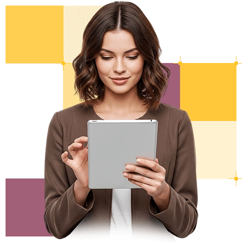 Kobieta dokonująca płatności przez tablet. 