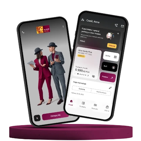 2 ekrany z aplikacją alior mobile