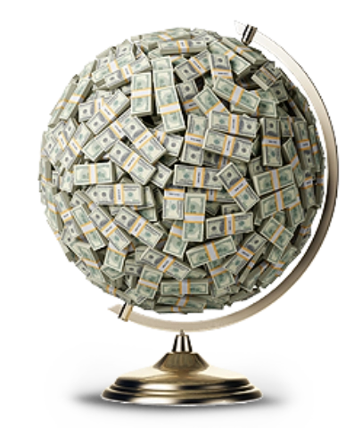 globus ze środkiem wykonany z banknotów