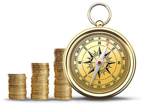 grafika przedstawiająca złote monety i kompas