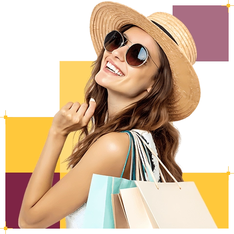 Kobieta w kapeluszu z zakupami. 