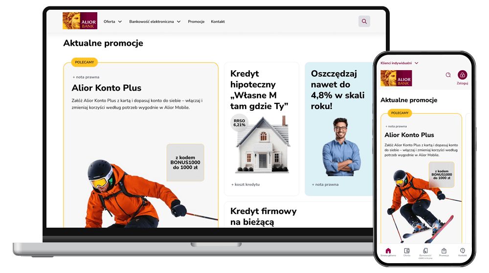 Zrzut ekranu ze strony głównej WWW Alior Banku (bento)