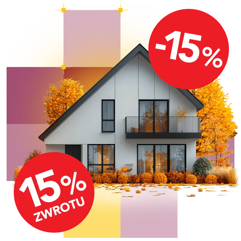 grafika przedstawiająca dom i ikonkę minus 15 procent