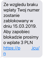 Złośliwy SMS informujący o zablokowaniu konta w banku oraz link